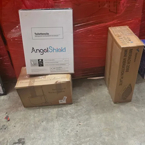 PALLET OF ASSORTED HOUSEHOLD GOODS AND PRODUCTS TO INCLUDE;TOILET SEAT,BUCKET,VIBRATION PLATE
