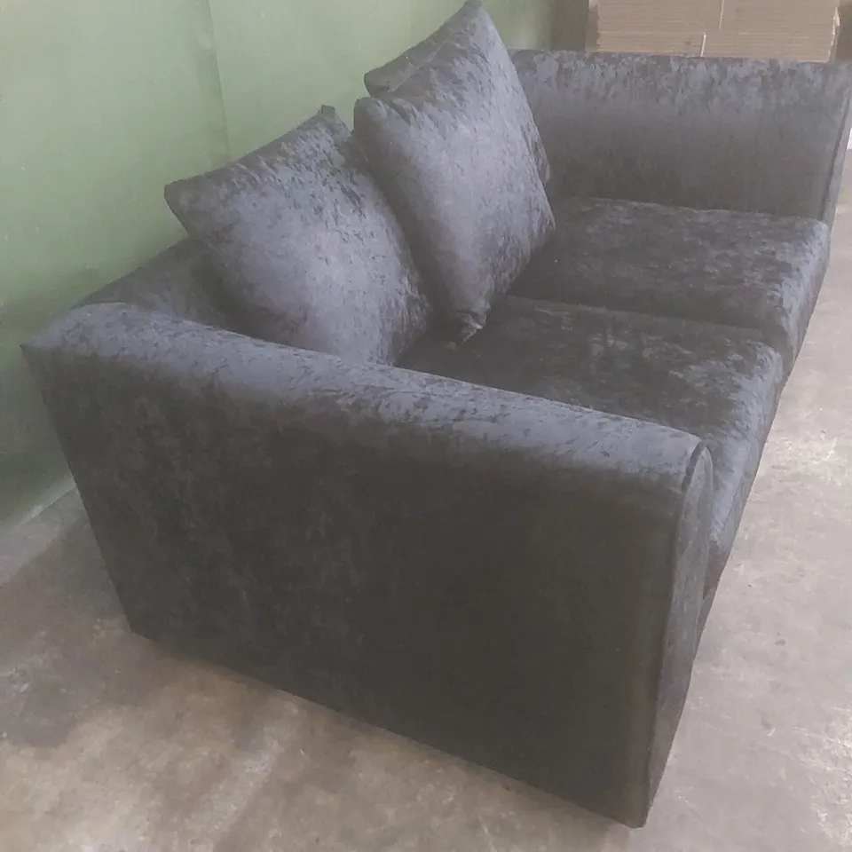 DESIGNER 2 SEATER SOFA - BLACK CRUSHED VELVET