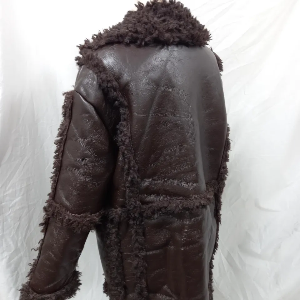 BROWN TOPSHOP COAT WITH FUR - UK SIZE 10