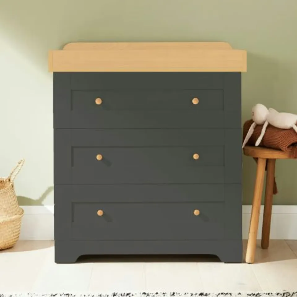 BOXED TUTTI BAMBINI RIO CHEST CHANGER - SLATE AND HONEY OAK (2 BOXES)