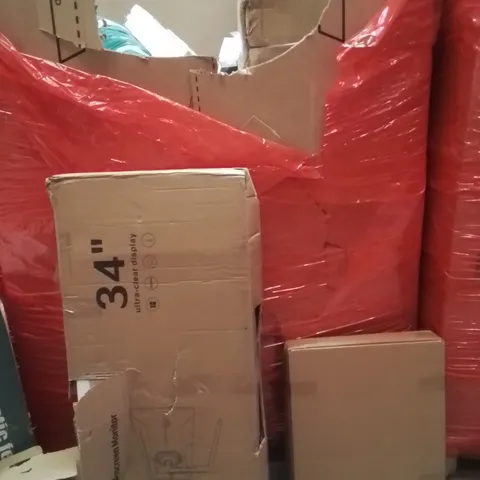 PALLET OF ASSORTED HOUSEHOLD GOODS AND PRODUCTS TO INCLUDE;34 INCH TOUCH SCREEN MONITOR CURVED,ATHLETIC JERSEY FRAME