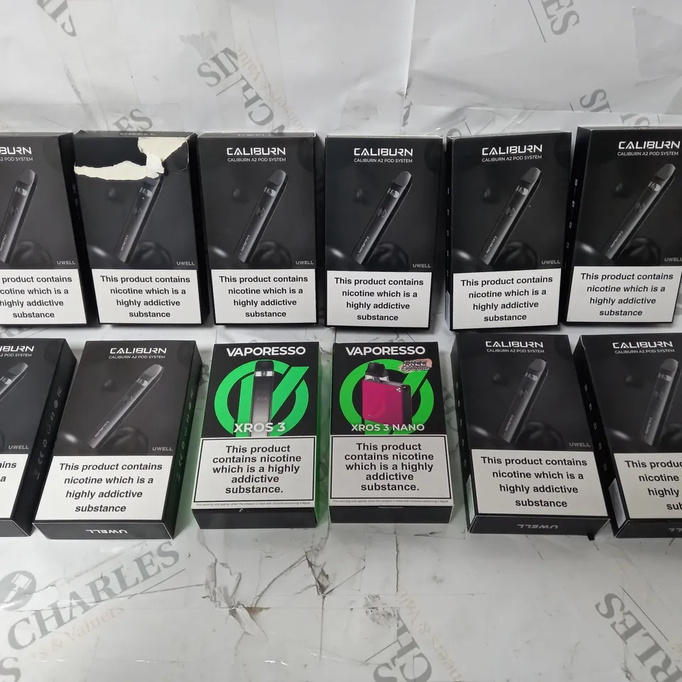 APPROXIMATELY 12 ASSORTED VAPES INCLUDING VAPORESSO, UWELL