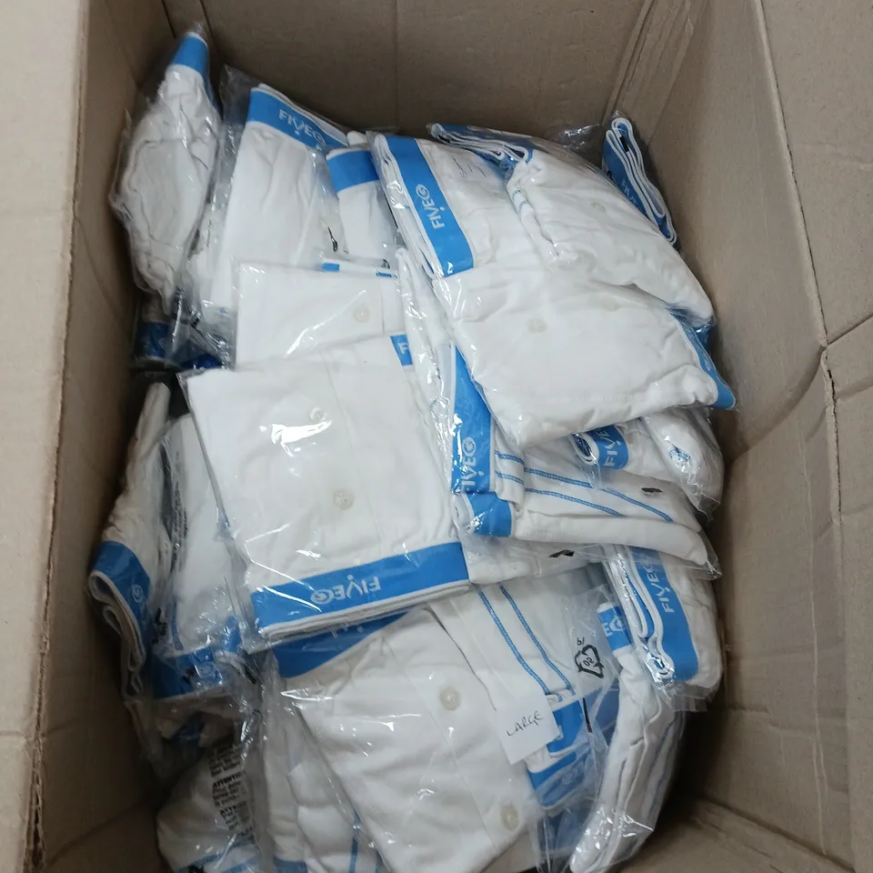 APPROXIMATELY 60 FIVE G WHITE BOXERS IN ASSORTED SIZES TO INCLUDE - S/M/L