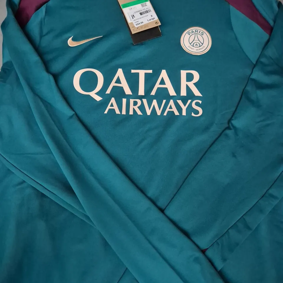 NIKE PARIS SAINT GERMAIN LONG SLEEVE TOP IN GREEN/PURPLE SIZE XL