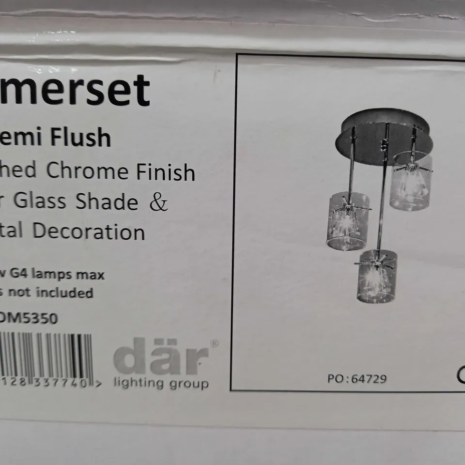 DAR LIGHTING GROUP SOMERSET 3LT SEMI FLUSH EILING LIGHT - POLISHED CHROME FINISH, CLEAR GLASS SHADE & CRYSTAL DECORATION