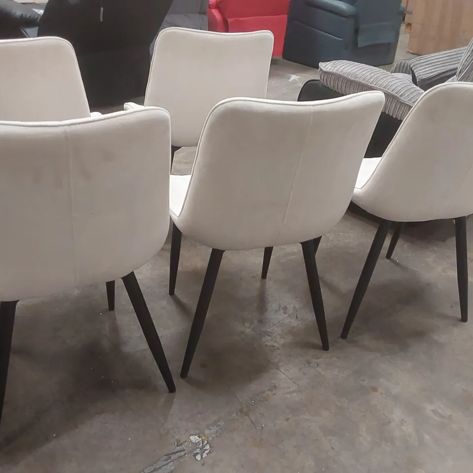 SET OF 5x VELVET UPHOLSTERED DINING CHAIRS WITH BLACK METAL LEGS