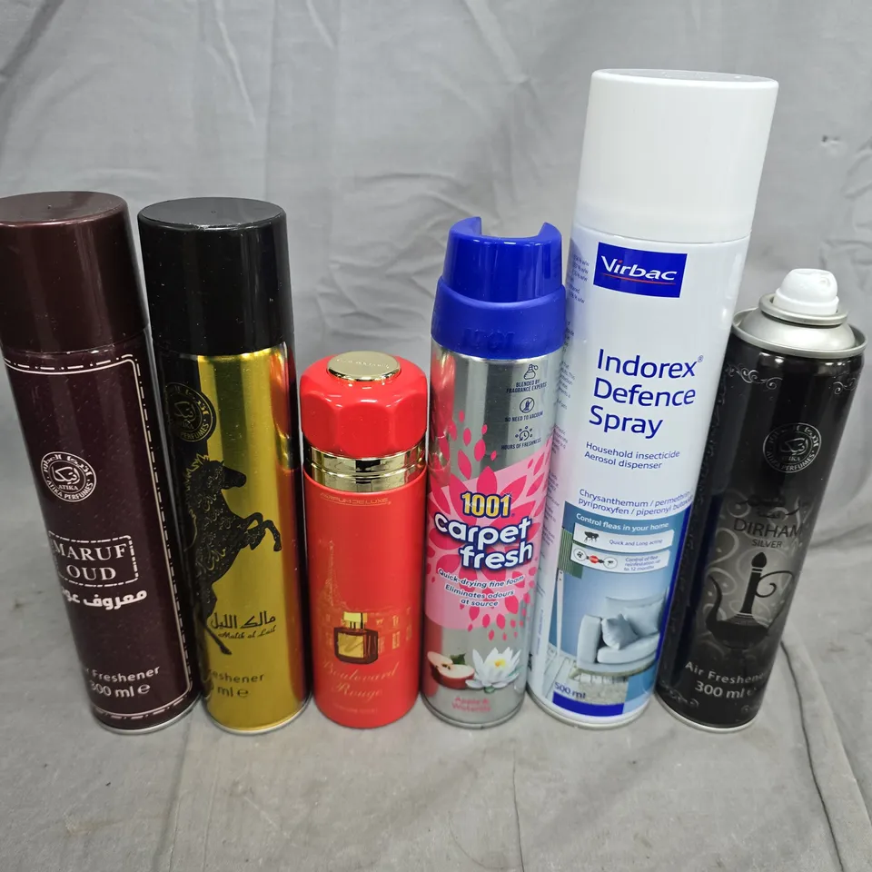 APPROXIMATELY 10 ASSORTED AEROSOLS TO INCLUDE CARPET FRESH, DEFENCE SPRAY ETC