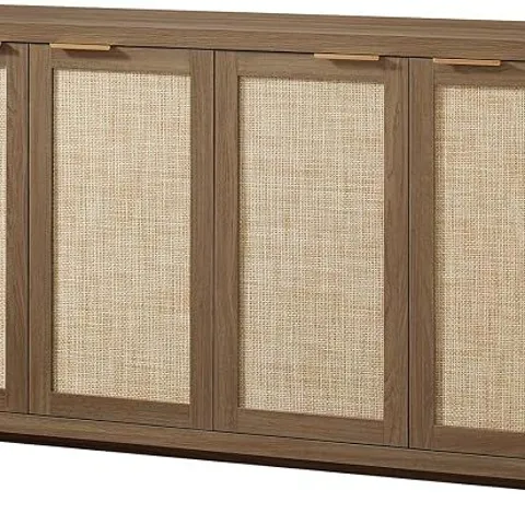 BOXED OAKHAM HOME HAMPSTEAD RATTAN 4-DOOR STORAGE SIDEBOARD CABINET WITH ADJUSTABLE SHELVES - WALNUT