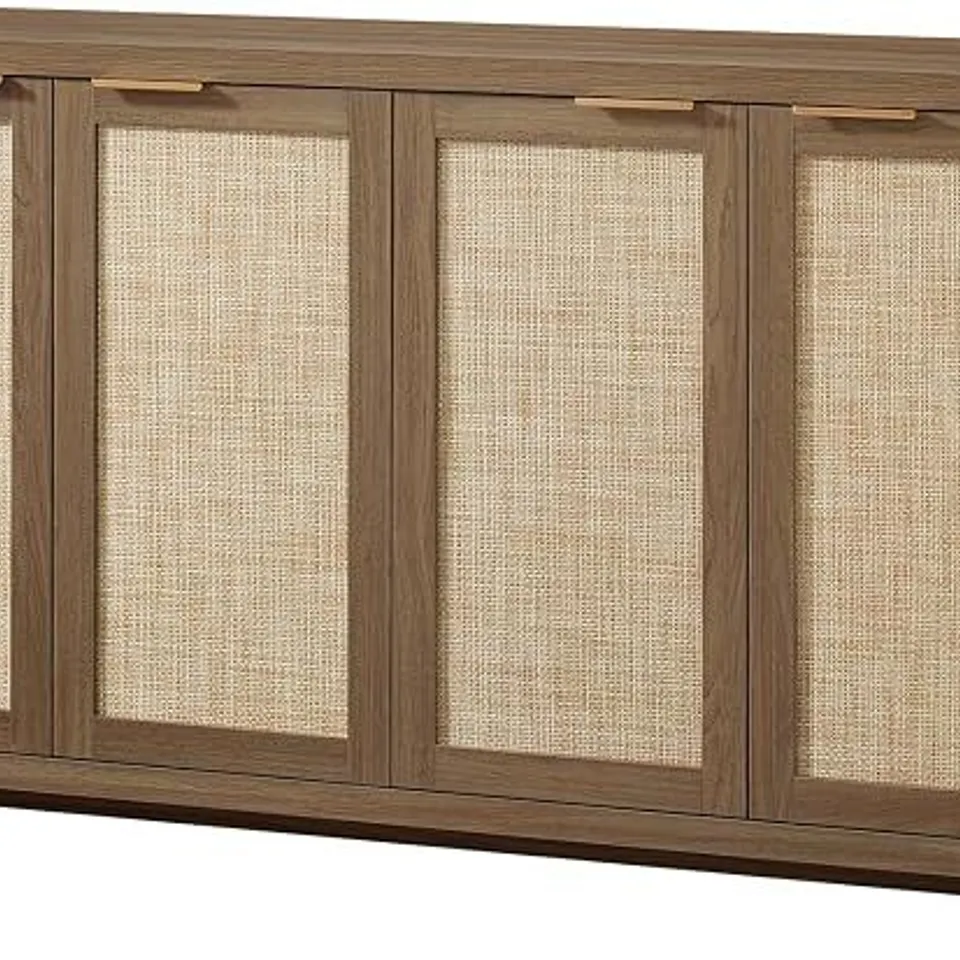 BOXED OAKHAM HOME HAMPSTEAD RATTAN 4-DOOR STORAGE SIDEBOARD CABINET WITH ADJUSTABLE SHELVES - WALNUT