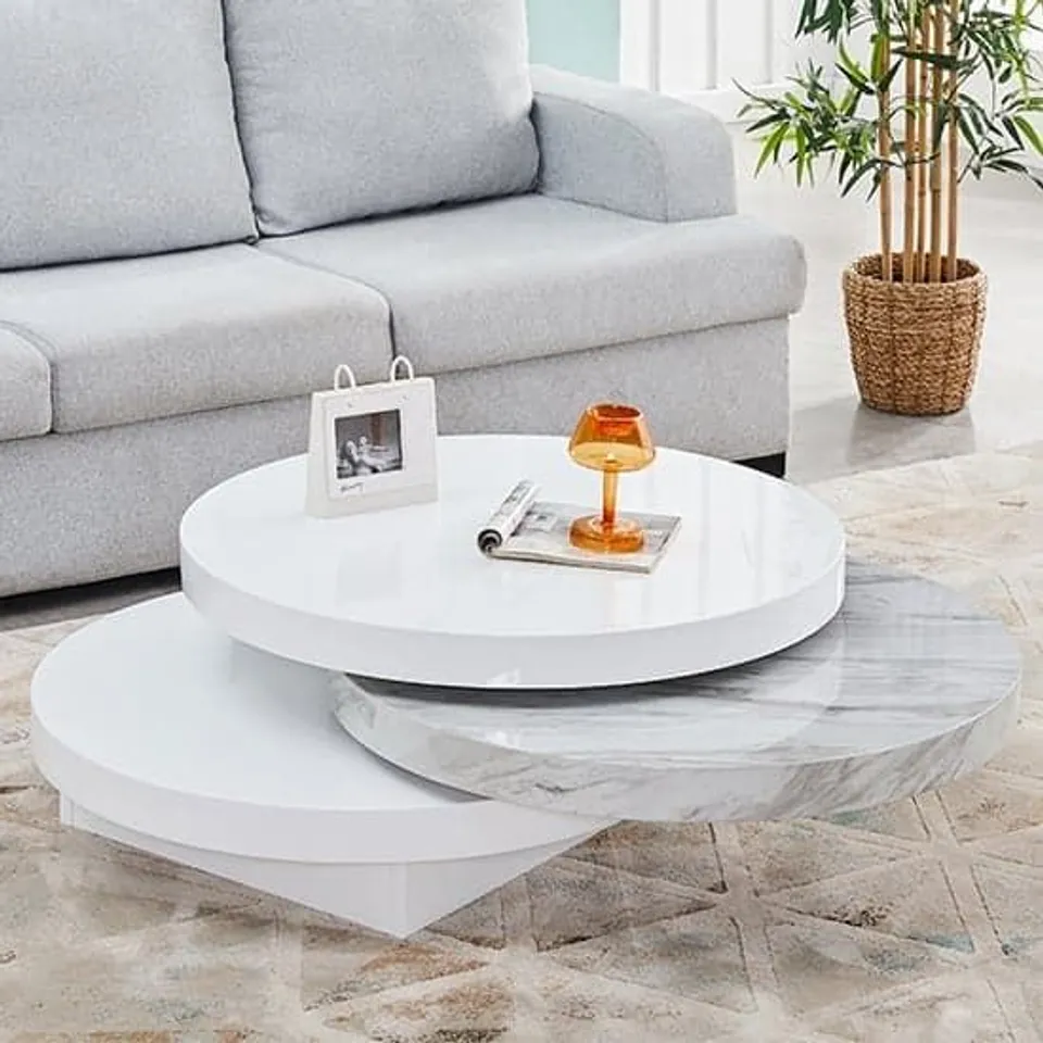 BOXED TRIPLE ROUND WHITE HIGH GLOSS COFFEE TABLE (2 BOXES)