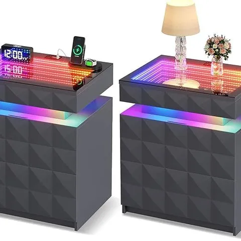 BOXED DYSTLER NIGHT STAND WITH CHARGING STATION AND RGB LIGHTS - BLACK (1 BOX)