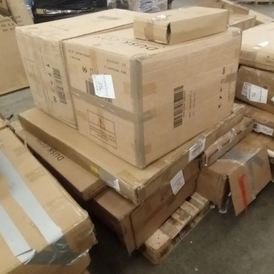 PALLET OF ASSORTED INCOMPLETE OR DAMAGED DUSK FLATPACK FURNITURE