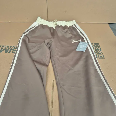CERNUCCI TRACK PANTS β BROWN TAUPE WITH WHITE SIDE STRIPES β SIZE S