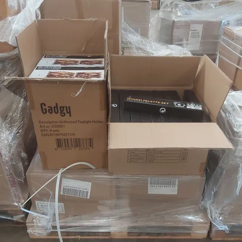 PALLET CONTAINING A LARGE QUANTITY OF ASSORTED ITEMS INCLUDING: ICING SPATULA SETS, DRIFTWOOD TEALIGHT HOLDERS ECT