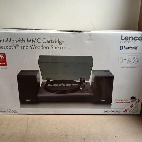 LENCO LS-300BK (V2) TURNTABLE WITH BLUETOOTH & WOODEN SPEAKERS – BOXED
