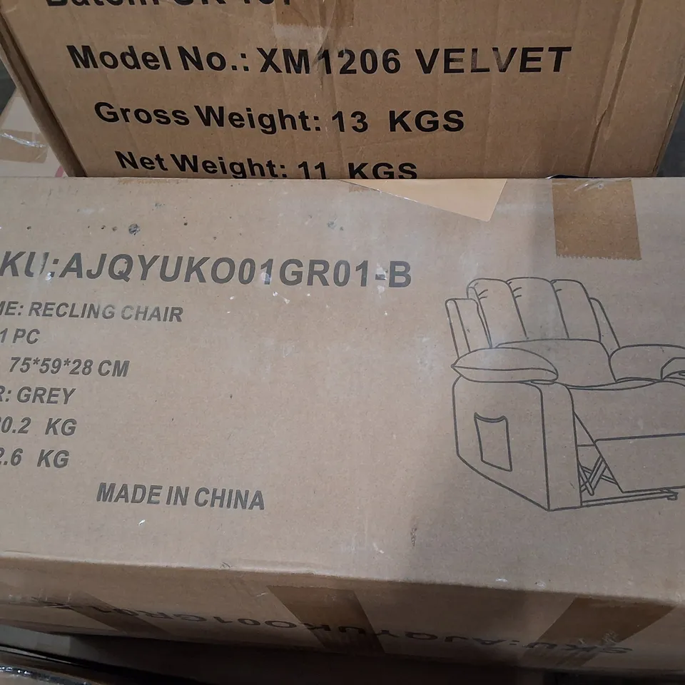 BOXED RECLINER CHAIR - GREY (2 BOXES)