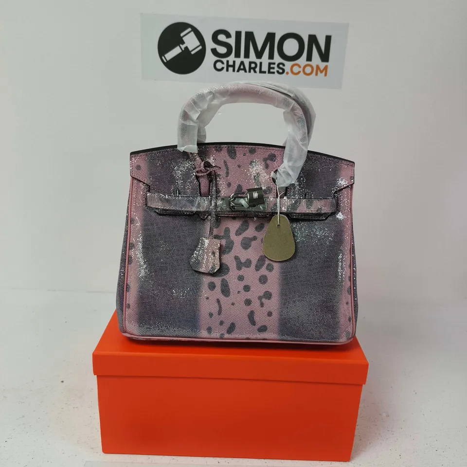 BOXED PINK METALLIC LEOPARD PRINT HANDBAG