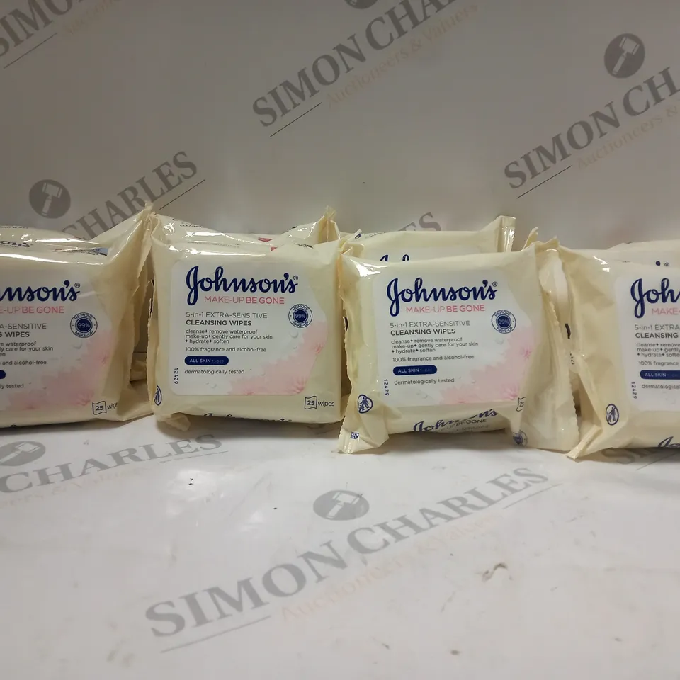 BOX OF 8 PACKS OF JOHNSONS MAKE-UP BE GONE 5-IN-1 EXTRA-SENSITIVE CLEANSING WIPES