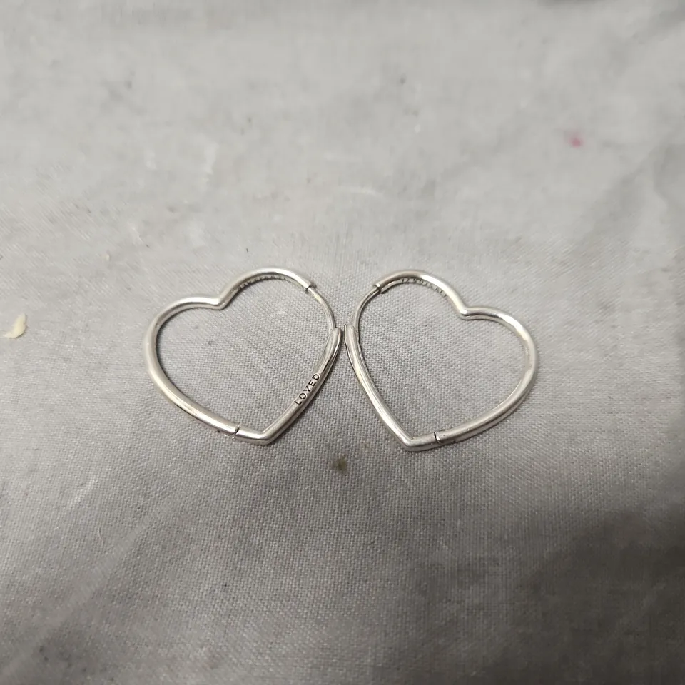 PANDORA STERLING SILVER HEART HOOP EARRINGS – BOXED