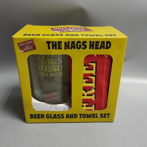 BOXED ONLY FOOLS AND HORSES BEER GLASS AND TOWEL GIFT SET