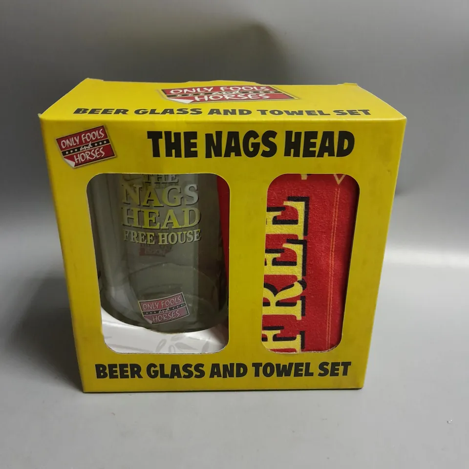 BOXED ONLY FOOLS AND HORSES BEER GLASS AND TOWEL GIFT SET