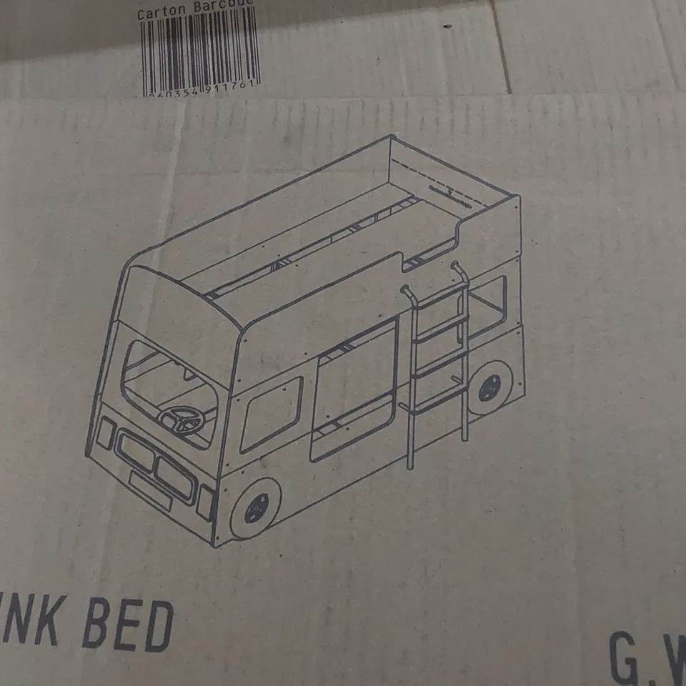 BOXED LONDON BUS BUNK BED - RED (INCOMPLETE, 3 BOXES OF 4 ONLY. BOX 2 OF 4 MISSING)