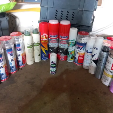 APPROXIMATELY 17 ASSORTED AEROSOL SPRAYS TO INCLUDE; 151 HIGH PERFORMANCE, AVEENO, SANMEX, DESTELLO, MITCHUM AND ZOFLORA