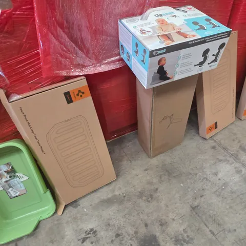 PALLET OF ASSORTED HOUSEHOLD GOODS AND PRODUCTS TO INCLUDE;TESLA TRUCK MAT,GYM BENCH,UPSEAT