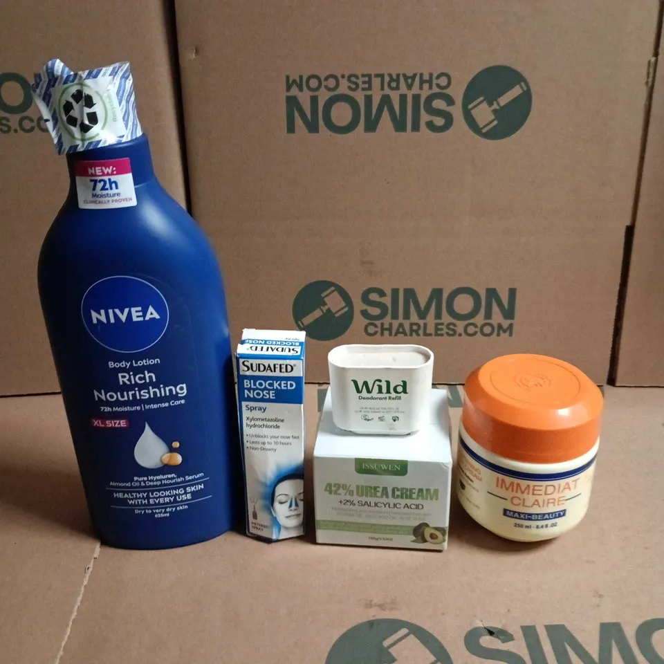APPROXIMATEY 20 ASSORTED HEALTH AND BEAUTY PRODUCTS TO INCLUDE - NIVEA CREAM - WILD DEODORANT REFILL AND SUDAFED BLOCKED NOSE SPRAY