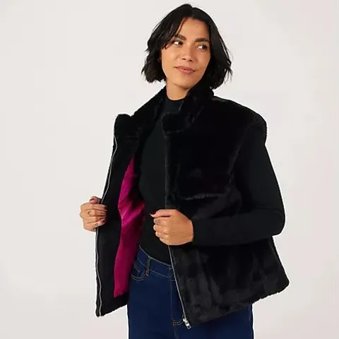 HELENE BERMAN FAUX FUR ZIP UP GILET BLACK EXTRA SMALL