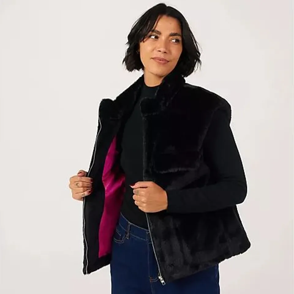 HELENE BERMAN FAUX FUR ZIP UP GILET BLACK EXTRA SMALL