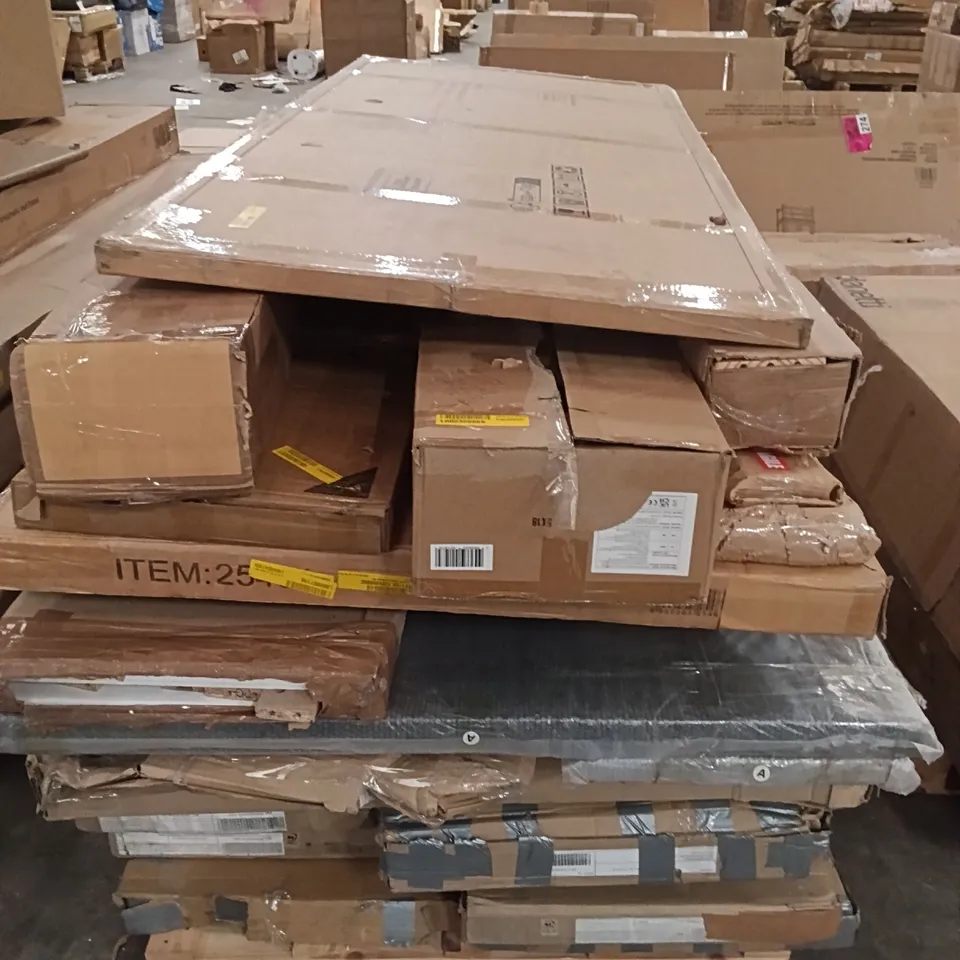 PALLET OF ASSORTED FURNITURE GOODS, KING SIZE BED, SINGLE BEDFRAME