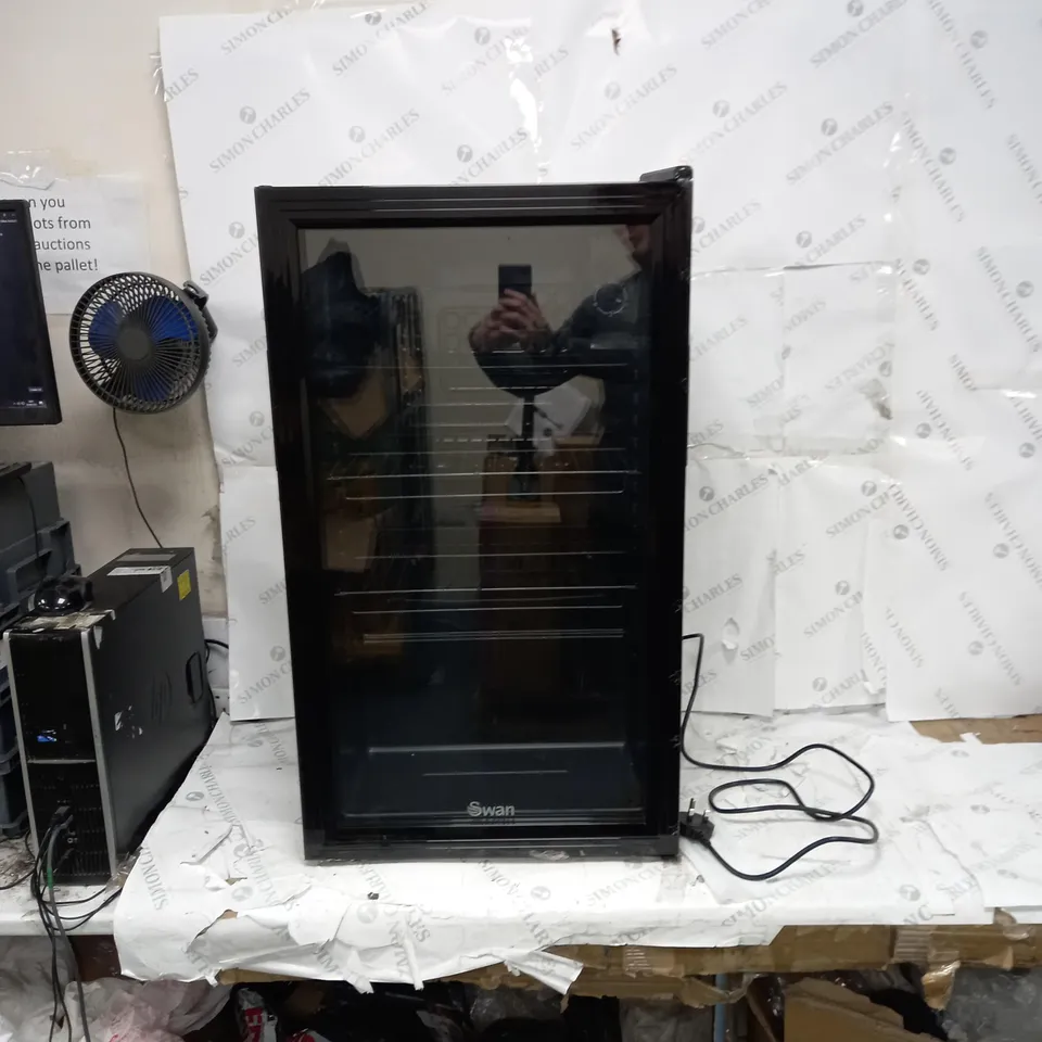 SWAN GLASS FRONTED UNDER COUNTER FRIDGE IN BLACK - COLLECTION ONLY 