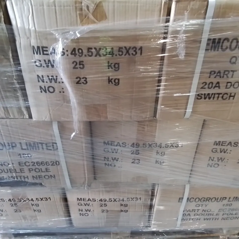 PALLET OF APPROXIMATELY 21 MULTI BOXES OF EMCO 20A DOUBLE POLE SWITH WITH NEON - EC 266620