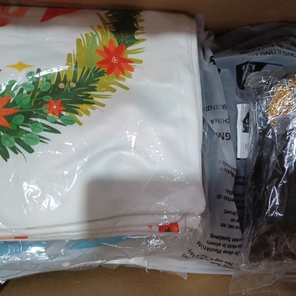 BOX OF APPROXIMATELY 10 ASSORTED HOUSEHOLD ITEMS TO INCLUDE DRAGONBALL CAP, CASTOR OIL PACK, BOHO CUSHION COVER, ETC