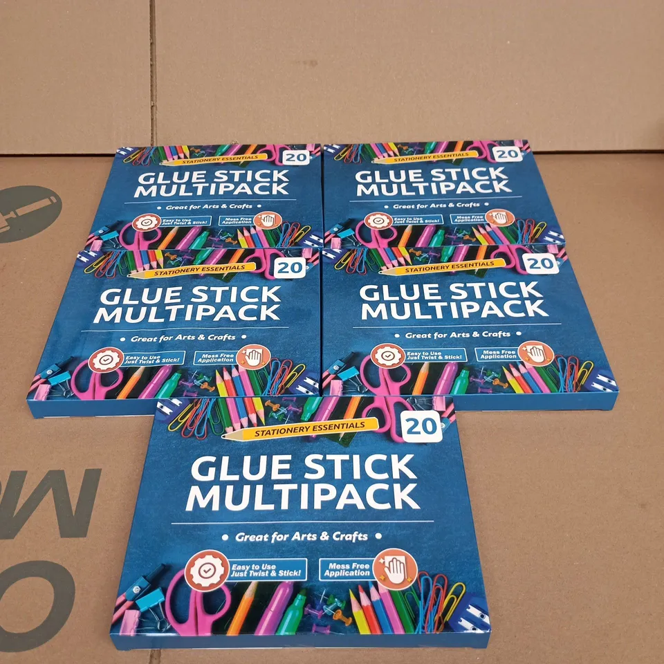 GLUE STICK MULTIPACK - 20 STICKS, STATIONERY ESSENTIALS, SET OF 5 BOXES