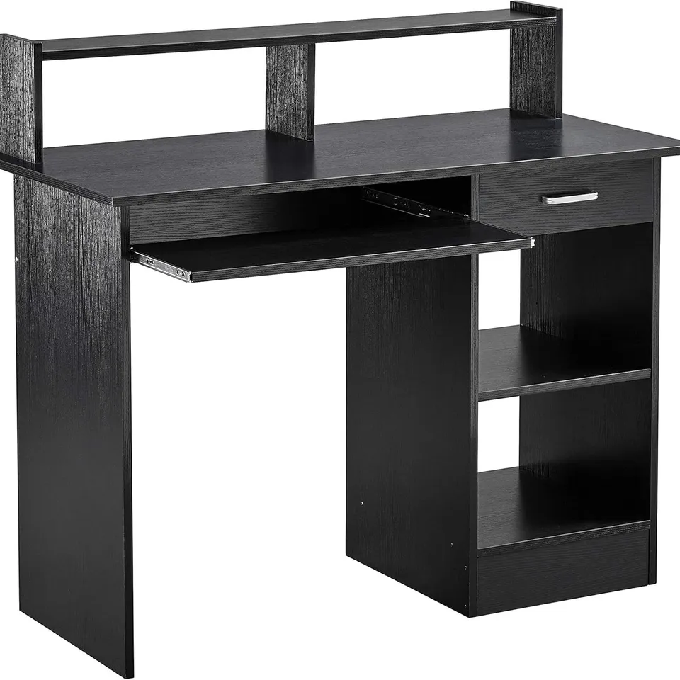BOXED YAHEETECH HOME OFFICE COMPUTER DESK WITH STORAGE DRAWER & MONITOR SHELF, BLACK