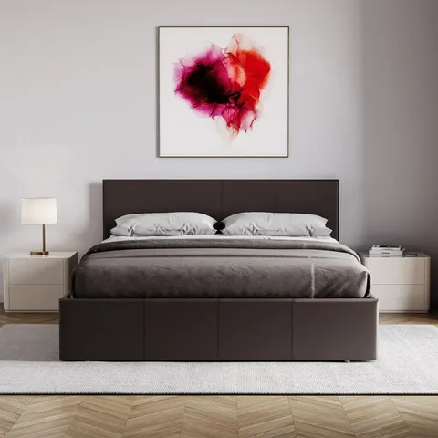 BOXED WILNA UPHOLSTERED OTTOMAN BED, UKFR CERTIFIED - BROWN // SIZE: DOUBLE (3 BOXES)