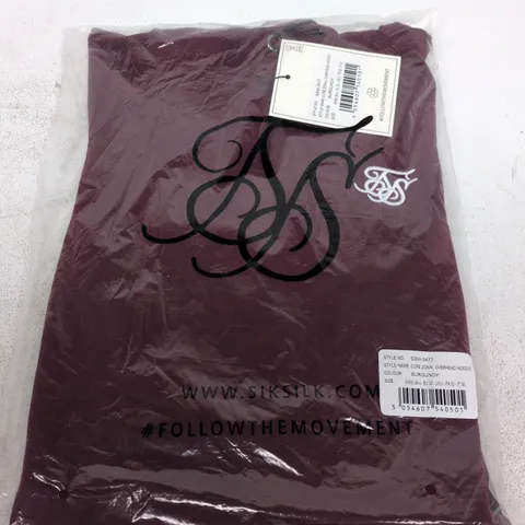 SIKSILK CORE ZONAL OVERHEAD HOODIE – BURGUNDY – UK 4 (XXXS)