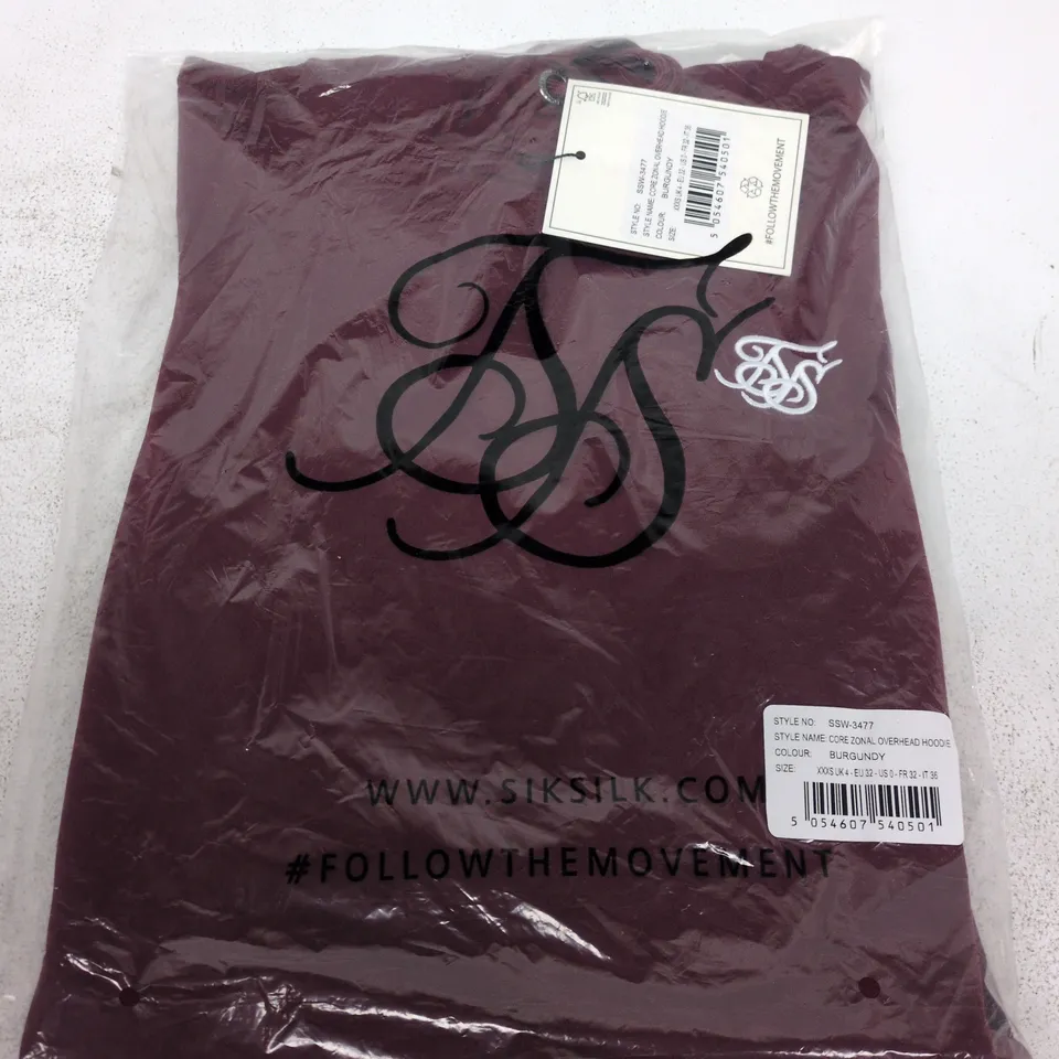 SIKSILK CORE ZONAL OVERHEAD HOODIE – BURGUNDY – UK 4 (XXXS)