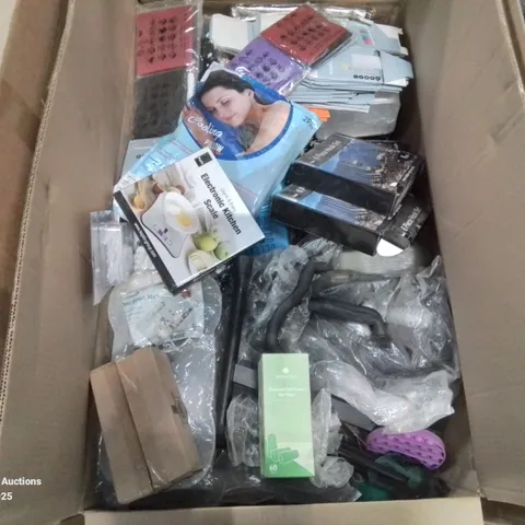 ASSORTED BOXED ITEMS TO INCLUDE KITCHEN SCALES, COOLING PILLOW, EAR PLUGS, HOOK SET, CAMPING SUPPLIES ETC