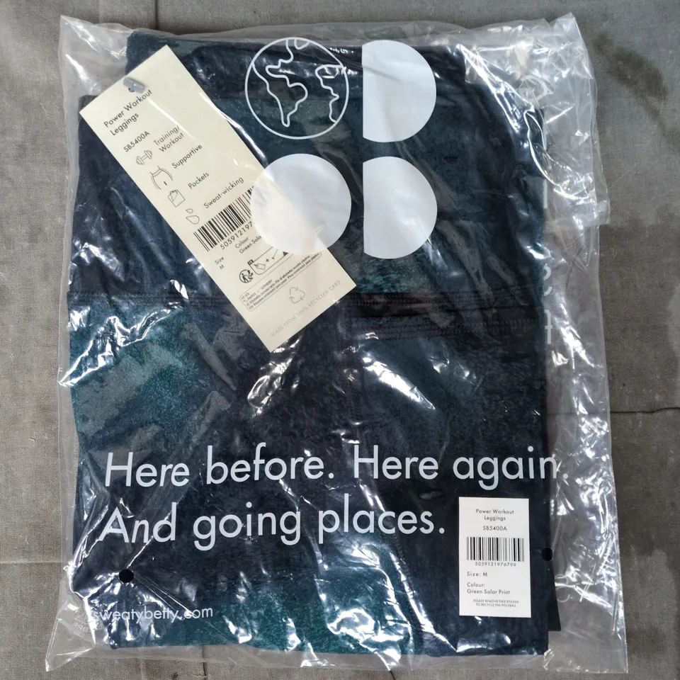 BAGGED SWEATY BETTY POWER WORKOUT LEGGINGS IN GREEN SOLAR PRINT SIZE MEDIUM