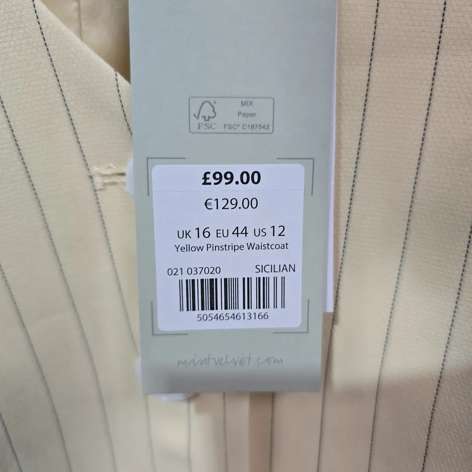 MINT VELVET WOMEN'S YELLOW PINSTRIPE WAISTCOAT – UK 16 (EU 44, US 12)