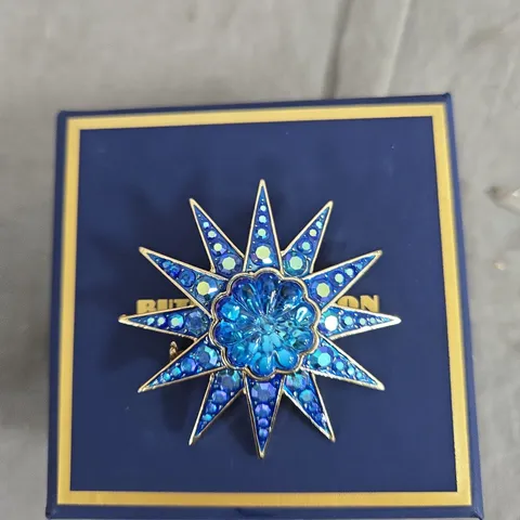 BUTLER & WILSON STARBURST BROOCH – BLUE CRYSTAL, BOXED