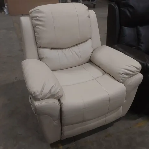 DESIGNER CREAM FAUX LEATHER POWER RECLINER CHAIR 