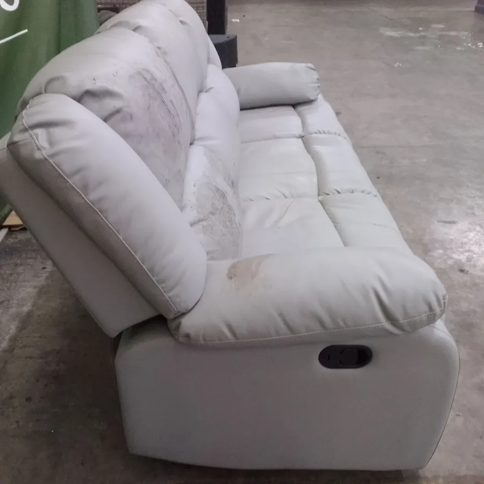 QUALITY DESIGNER DAKOTA MANUAL RECLINER 3 SEATER SOFA - LIGHT GREY LEATHER