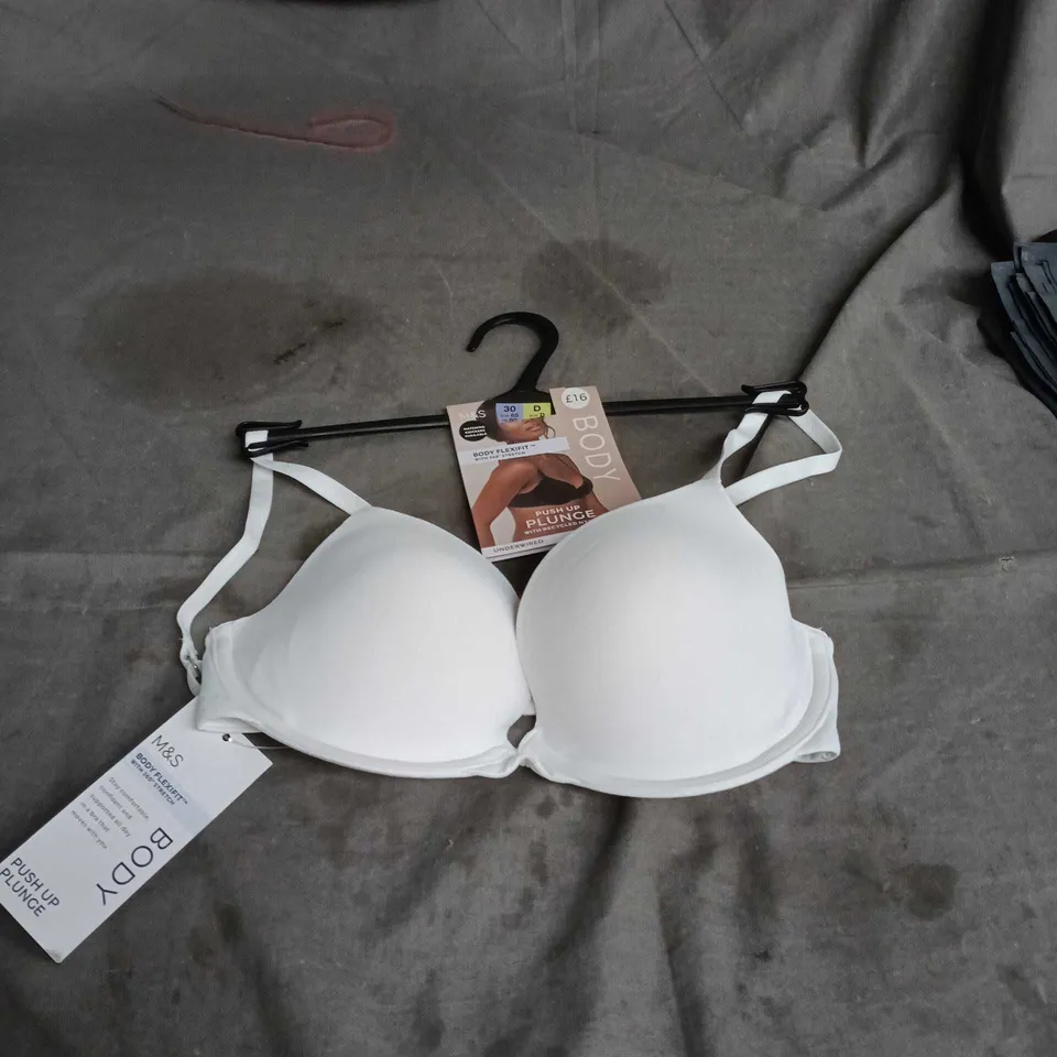 M&S BODY FLEXIFIT UNDERWIRED PUSH UP PLUNGE BRA – UK SIZE 30D – WHITE