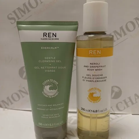 LOT OF 2 REN SKINCARE PRODUCTS TO INCLUDE GENTLE CLEANSING GEL & NEROLI/GRAPEFRUIT BODY WASH 