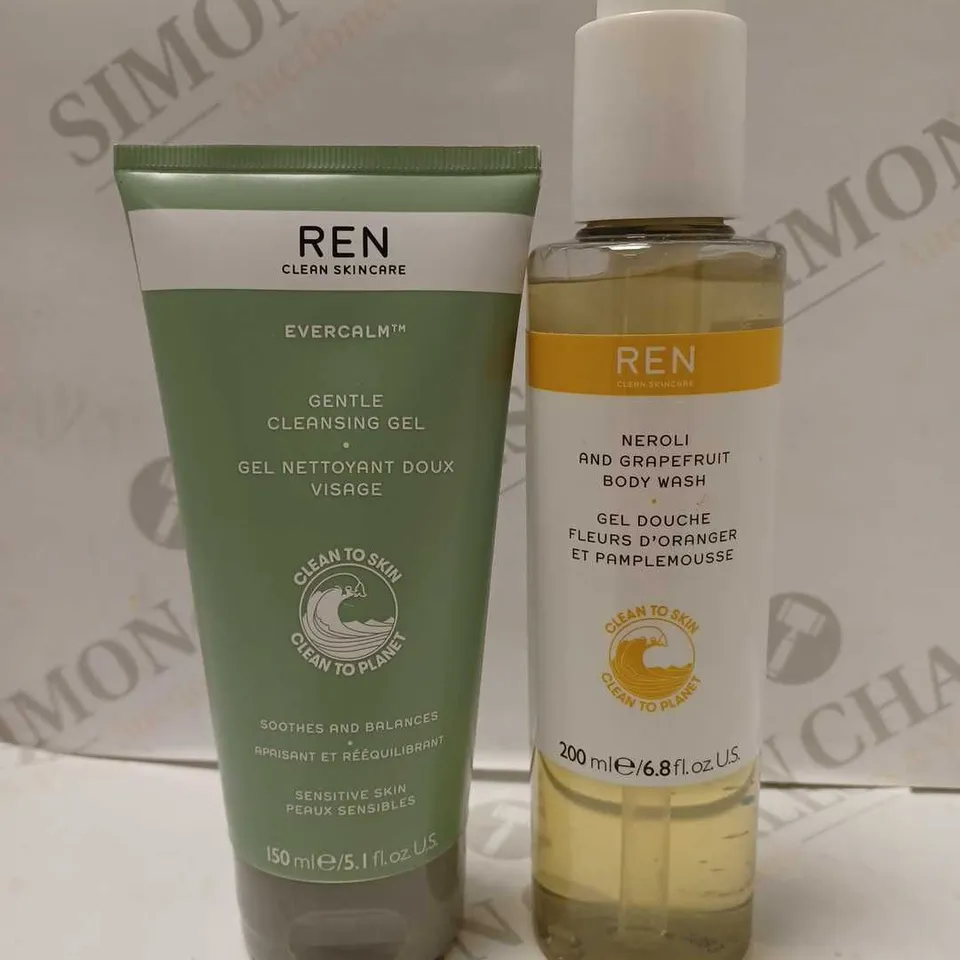 LOT OF 2 REN SKINCARE PRODUCTS TO INCLUDE GENTLE CLEANSING GEL & NEROLI/GRAPEFRUIT BODY WASH 