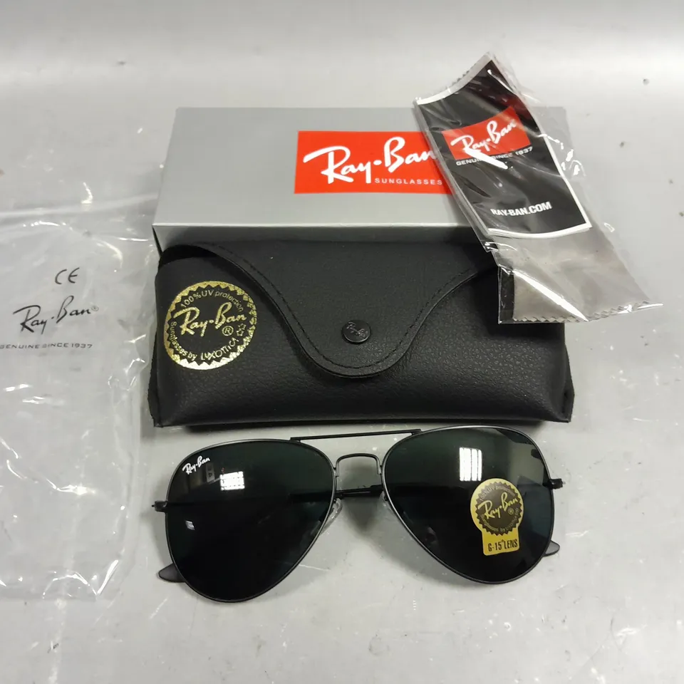 RAY BAN GLASSES WITH G-15 LENSES AND BLACK FRAME IN CASE